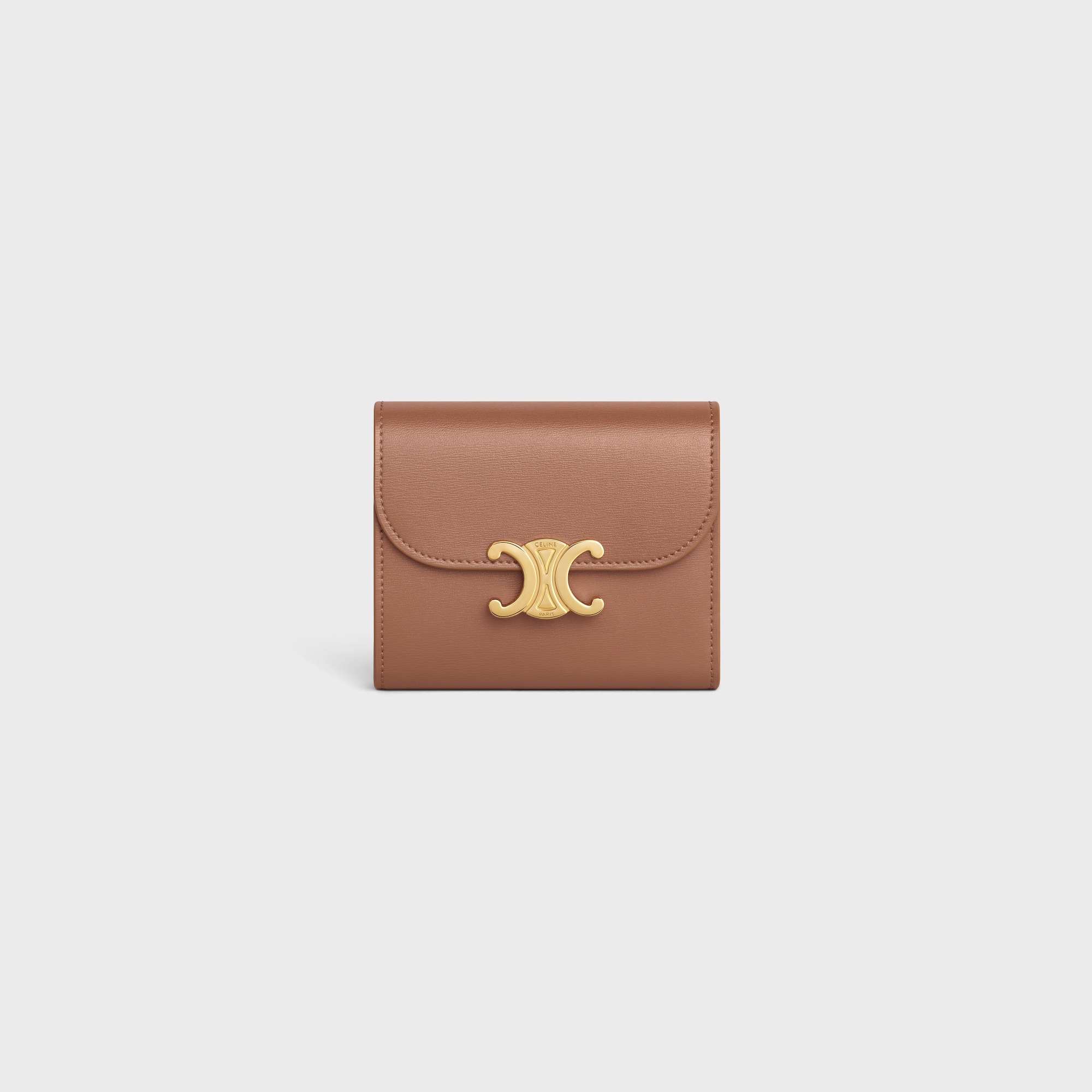 SMALL FLAP WALLER TRIOMPHE IN SHINY CALFSKIN BRONZE - Image 1